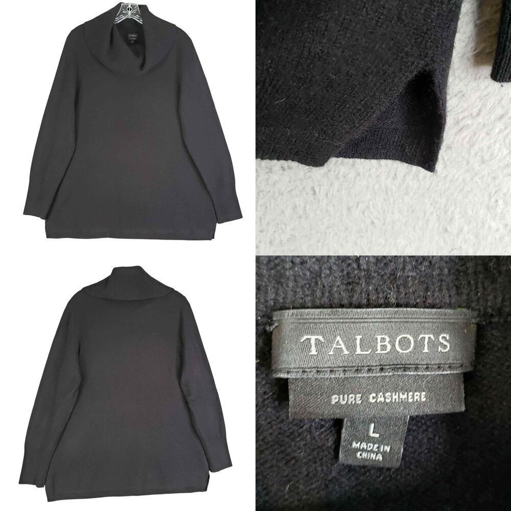 Talbots Sweater Womens Size Large L Black Cashmere Knit Cowl Neck Oversized